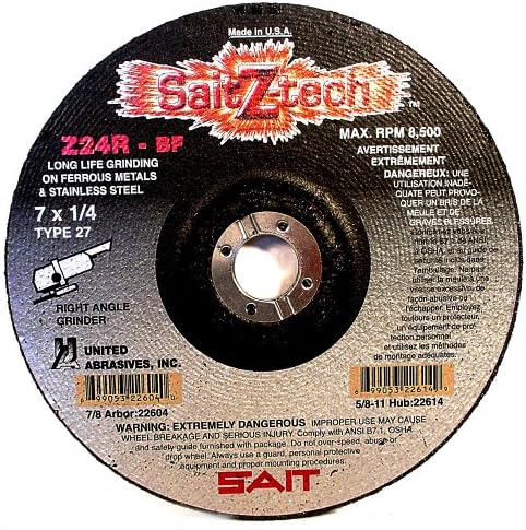 United Abrasives- SAIT 22600 Type 27 4-1/2-Inch x 1/4-Inch x 7/8-Inch 13300 Max RPM Z-Tech - Z24R Zirconium Depressed Center Grinding Wheels, 25-Pack