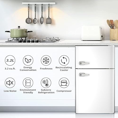 Miniatura 4 de Antarctic Star - Mini refrigerador compacto para congelador, pequeño refrigerador doble de 2 puertas ajustable con estantes de acero inoxidable