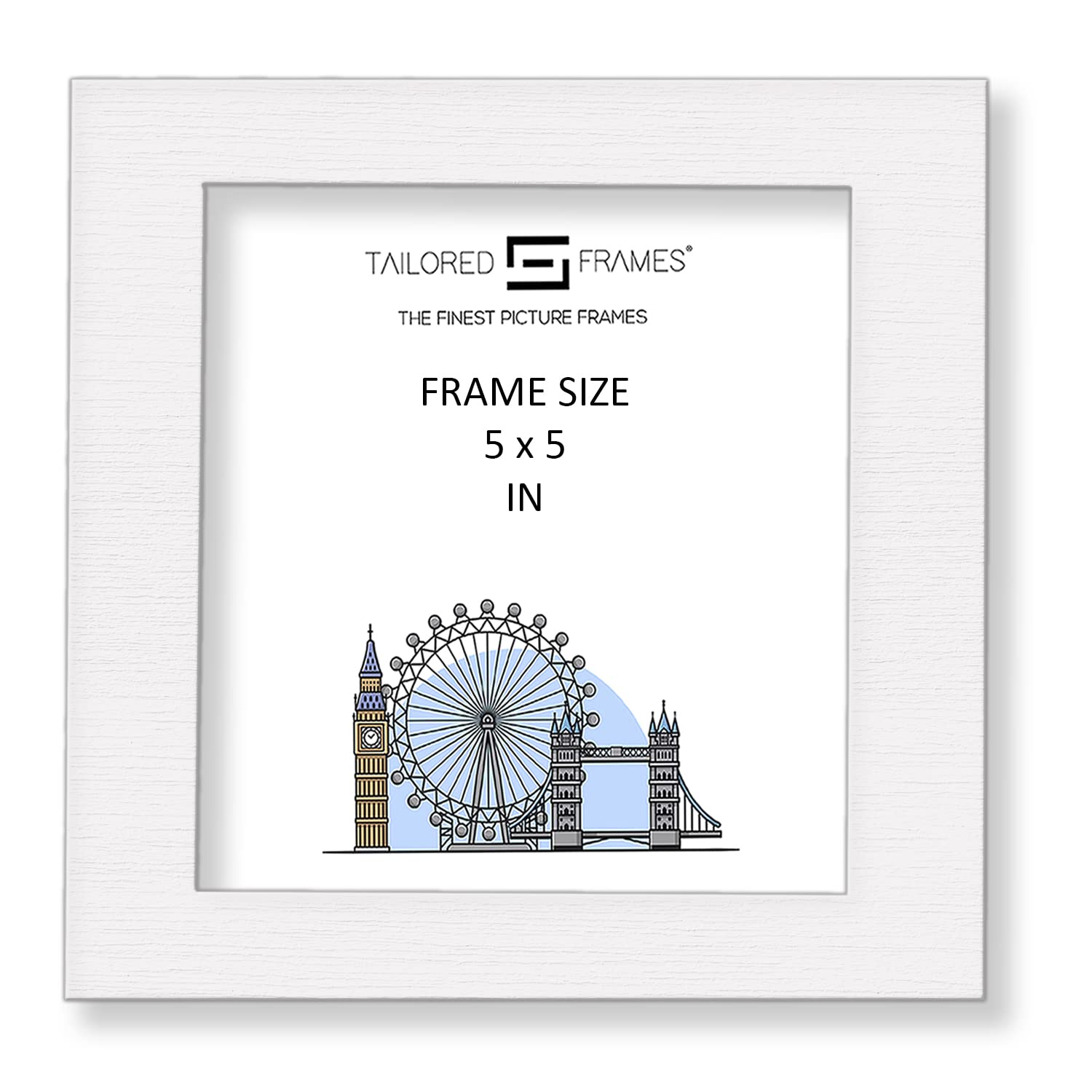 Tailored Frames Seattle White 5" x 5" Square Edge Single Picture Frame | Table Top & Wall Hanging Type | Photo Frame Without Mount