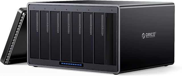 ORICO 8 Bay External Hard Drive Enclosure Aluminum USB3.0 to SATA 3.5inch Tool Free HDD Storage Case for Enterprise Data Backup and Expansion Up to 128TB(8X16TB) - NS800U3