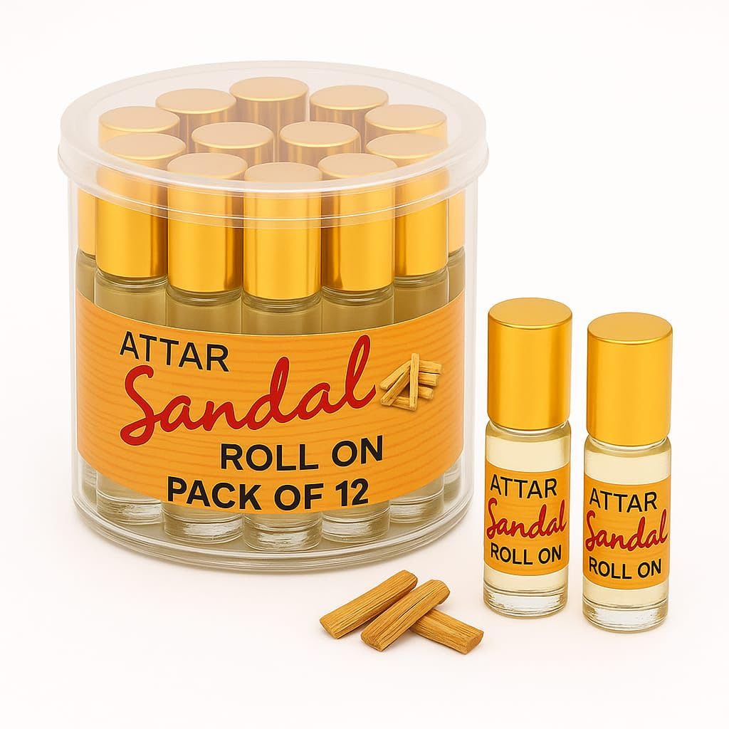 Sandal Attar Roll on 3ML || Pack of 12 || Long lasting fragrances || Best for Pooja, unisex || Handcrafted in Kannauj, Alcohol-Free-image-14