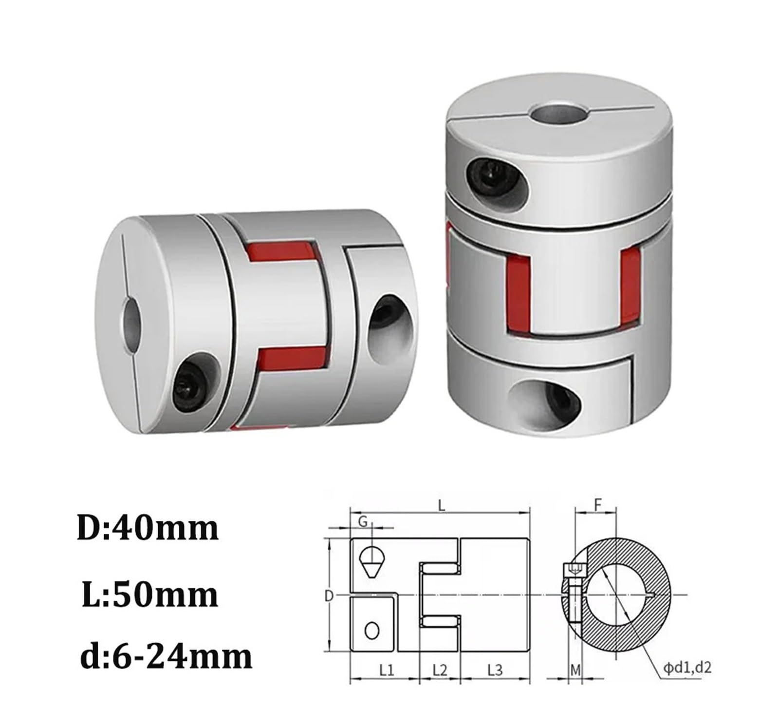 Coupleur araignée flexible à mâchoires de prunier, diamètre d'arbre 6 mm à 24 mm, for accouplement d'arbre CNC, D40L50
