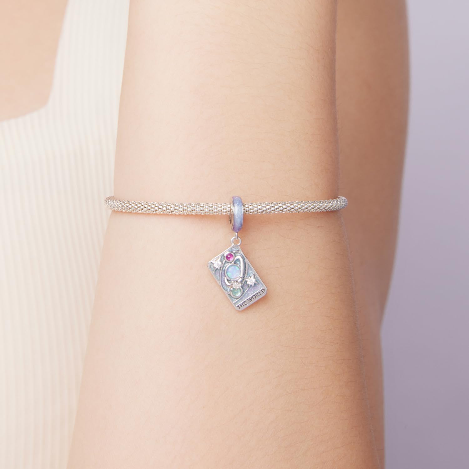 Tarot Card —The World Charm, Genuine 925 Sterling Silver Charm, Compatible with Pandora Bracelet, Gift Box Packaging