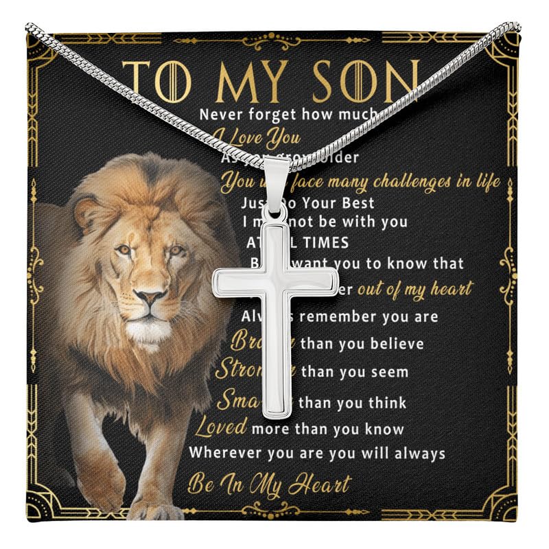 To My Son From Cross Necklace Mom and Dad, Mother and Son Necklace, Faith Cross Necklace Present For My Sons, Gift For Sons on Birthday Graduation, Christmas3