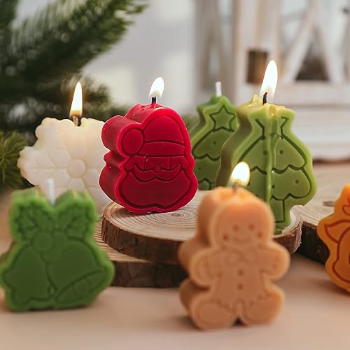 Miniatura 3 de Juego de 4 velas perfumadas de Navidad, 4 velas decorativas hechas a mano de cera de soja aromática de 3.88 oz, velas de dibujos animados, alce,