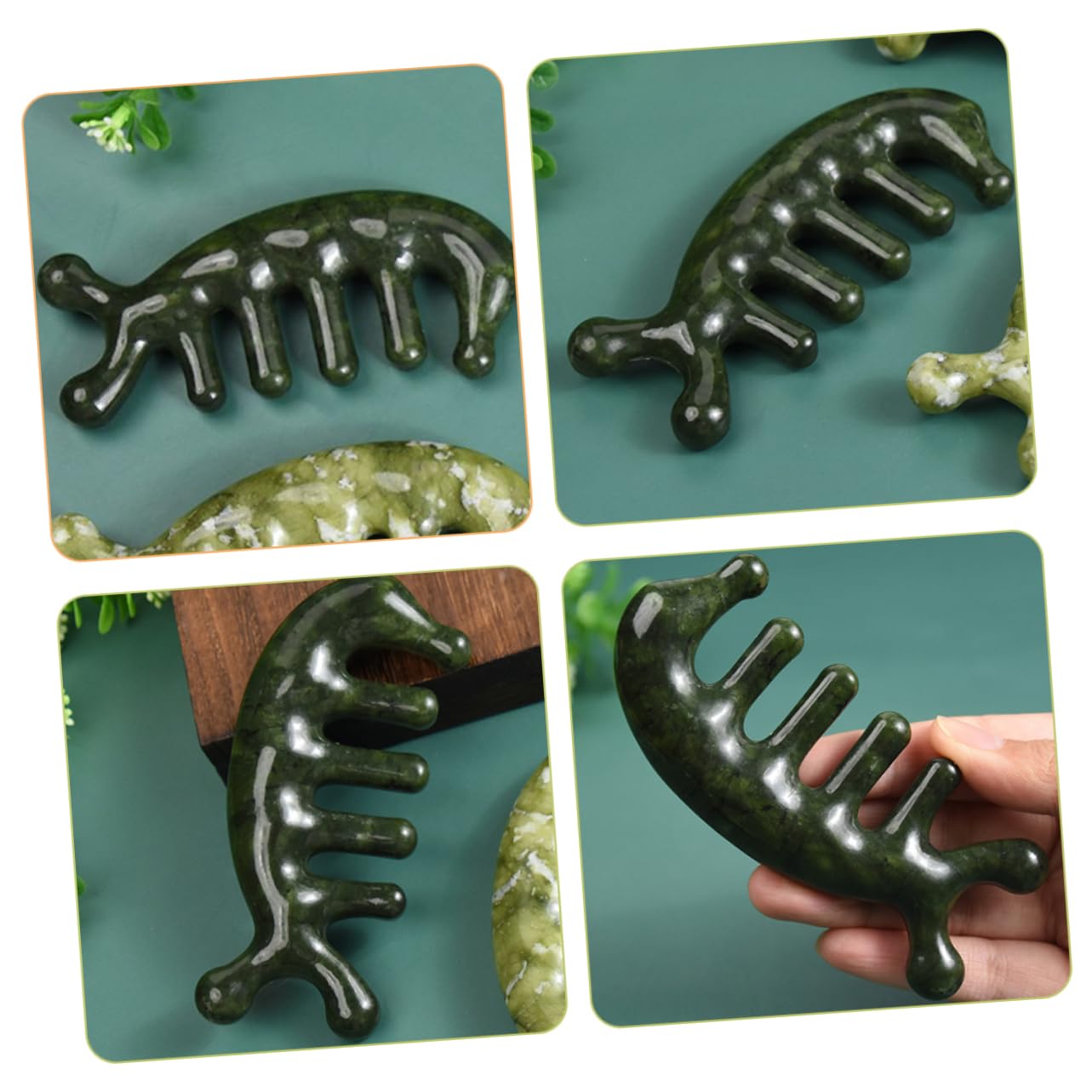 FRCOLOR 4stücke Jade Kopfhaut-massagebürste Ergonomisches Massage-tool Für Entspannende Kopfhautmassagen Für Zuhause Und Unterwegs Aus Grünem Jade Mit Glatter Oberfläche Und Feiner