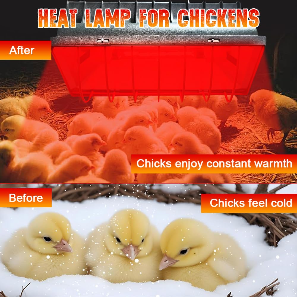 Rotlichtlampe Wärmelampe für Küken, 250W Wärmestrahler mit Sparschalter, 2 Temperatureinstellungen, Heizlampe Hühnerstall, 1.8m Kabel, Wärmelampe Tiere für Hühner, Enten, Welpen, Vieh