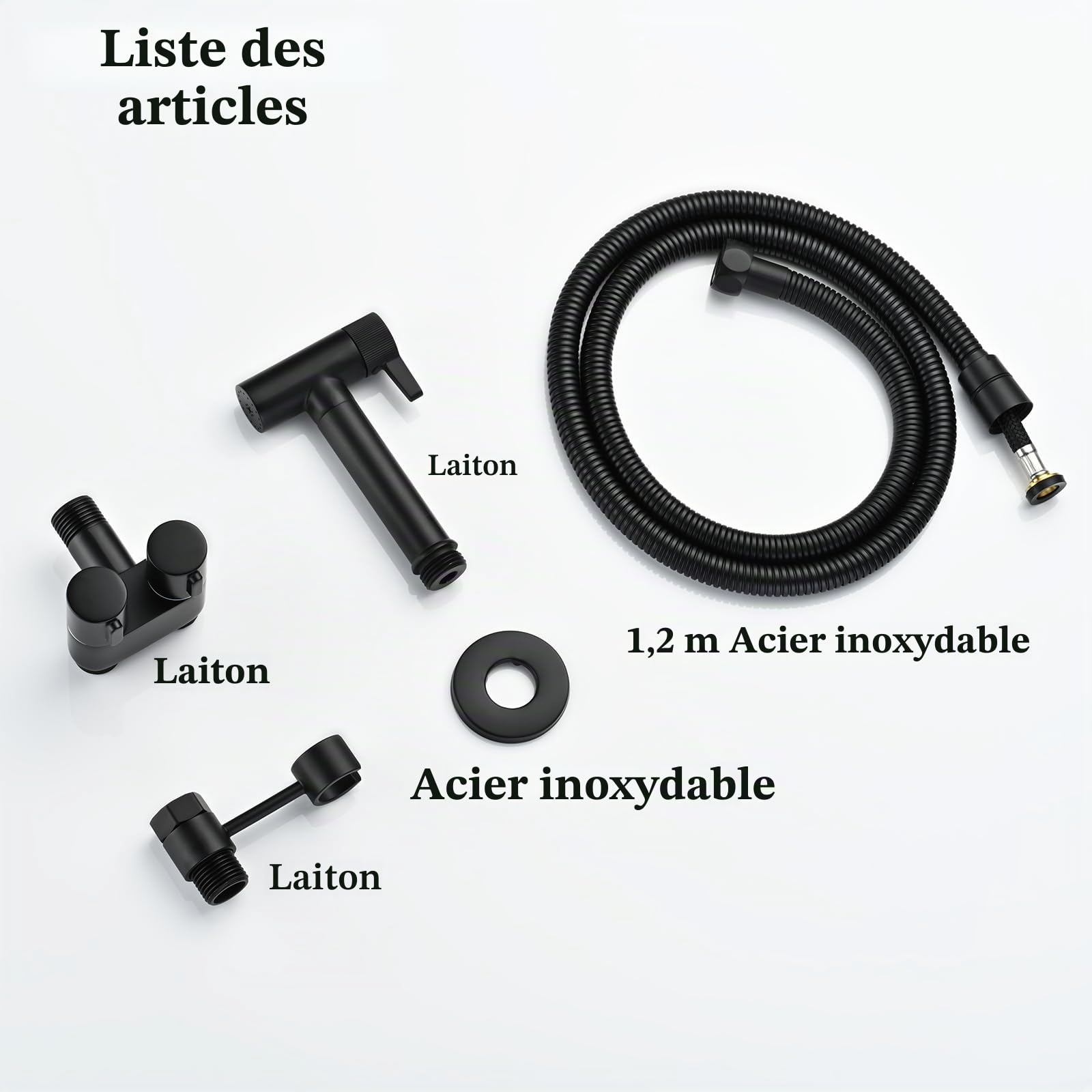 Kit Douchette WC Noir, Laiton Douchette Toilette Un Entré et Deux Sortis Douchette WC Kit Complet avec Pulvérisateur de Bidet à 2 Fonctions, 1.2m Tuyau de Douche, Douchette Hygiénique pour WC