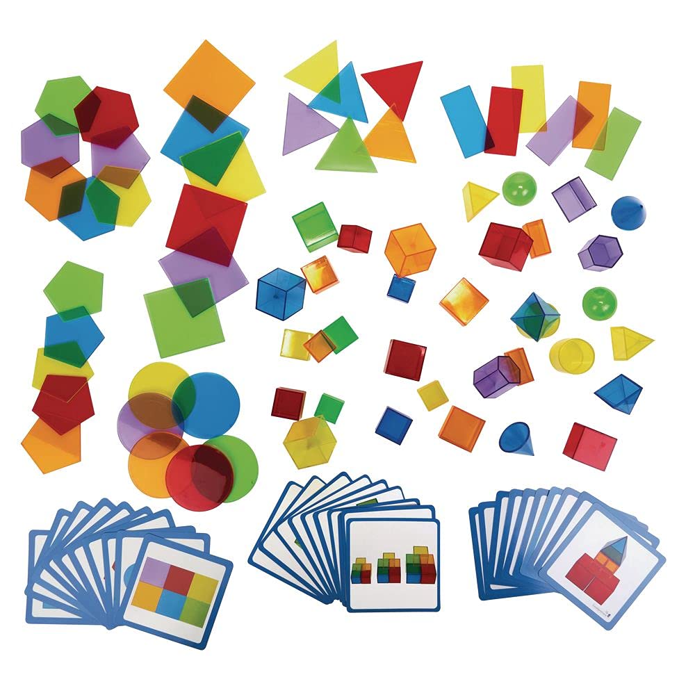 Excellerations STEM Translucent Shapes Set with Activity Cards 71 Pieces, Prek Math, Light Table Math Tools, Patterning, Sorting, Colors & Shapes