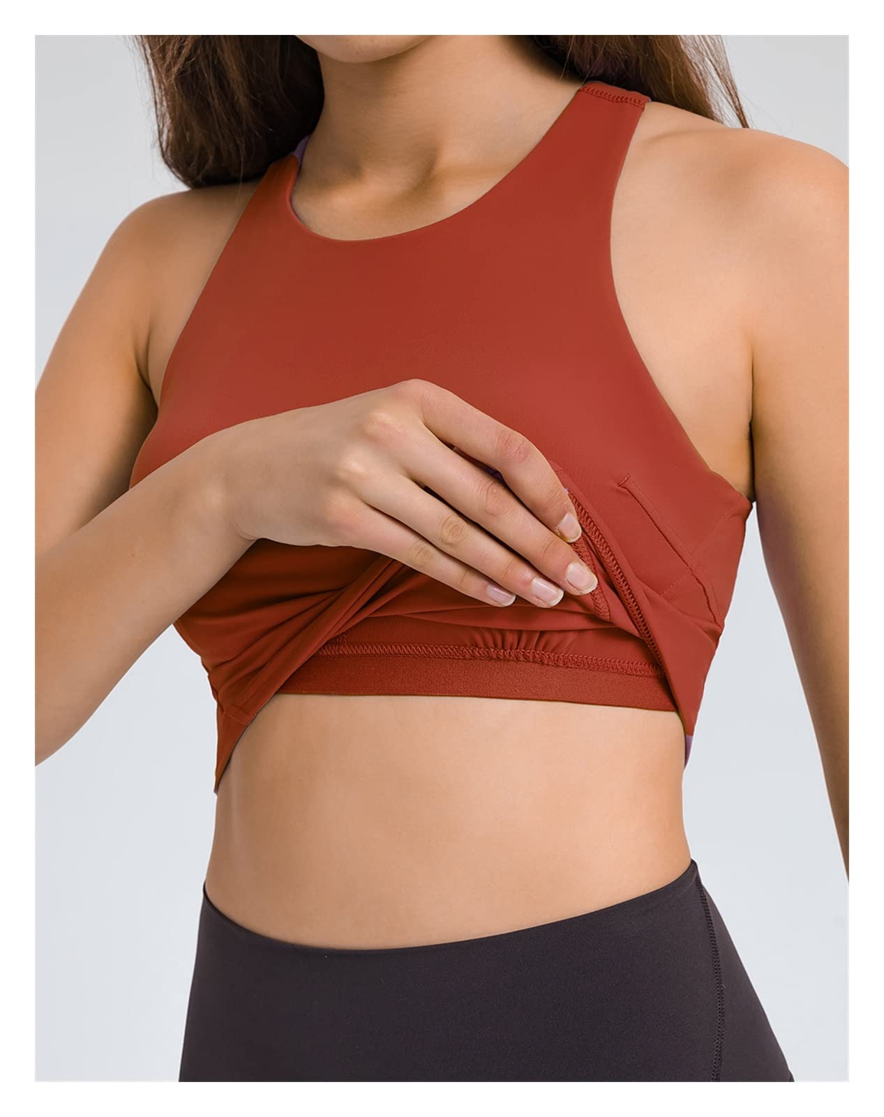 Women Crop Top Top Top High Neck Sport Top con Serbatoi di Allenamento in Reggiseno Incorporato for la Gestione dello Yoga Fitness