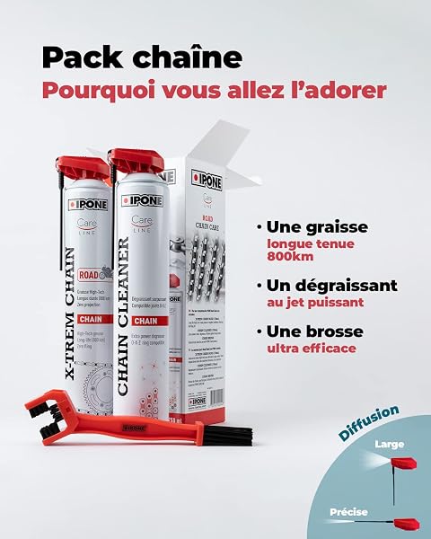 IPONE – Pack Entretien Chaine Moto Route – Road Care – CHAIN CLEANER 750 ML + X-TREM CHAIN ROAD 750 ML + Brosse de Chaîne - 2