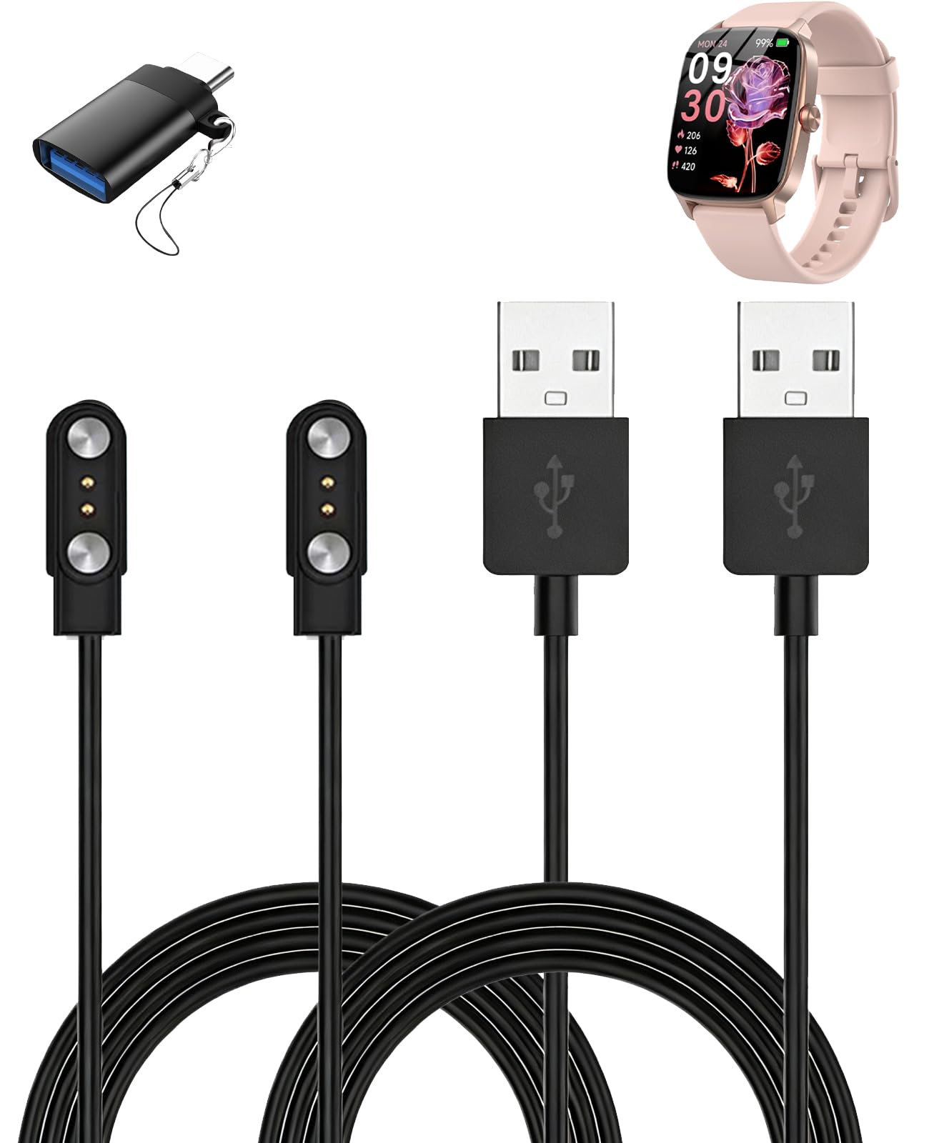 2 cables de carga para reloj inteligente KIBFLE TGW01 USB-C negro duradero 8