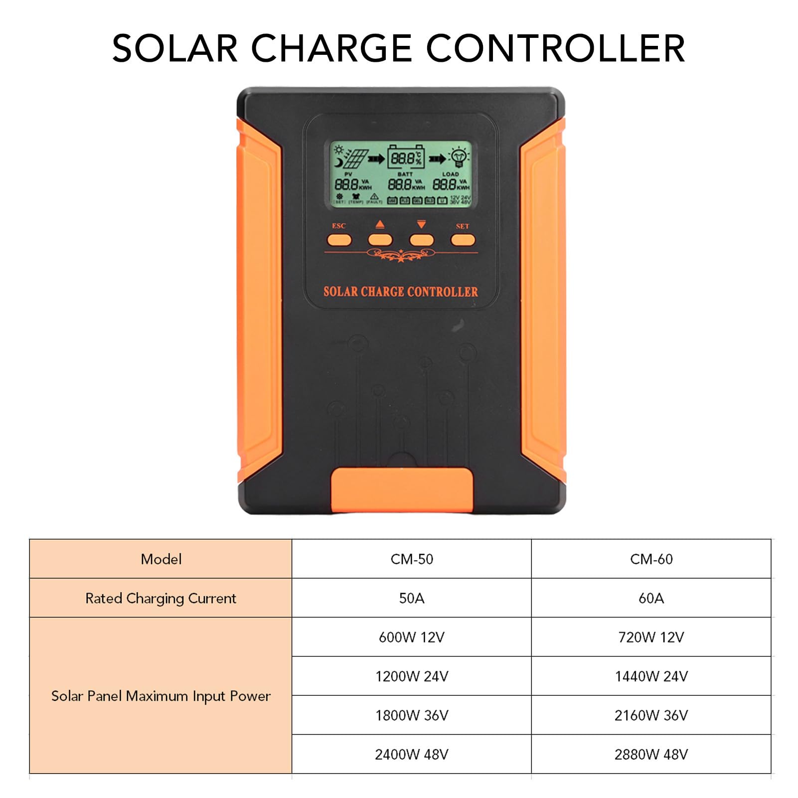 Sonew Kontroler Słoneczny 180 V Wyświetlacz LCD Regulator MPPT dla 12 V 24 36 48 Auto 50A System ładowania Akumulatora (60A)