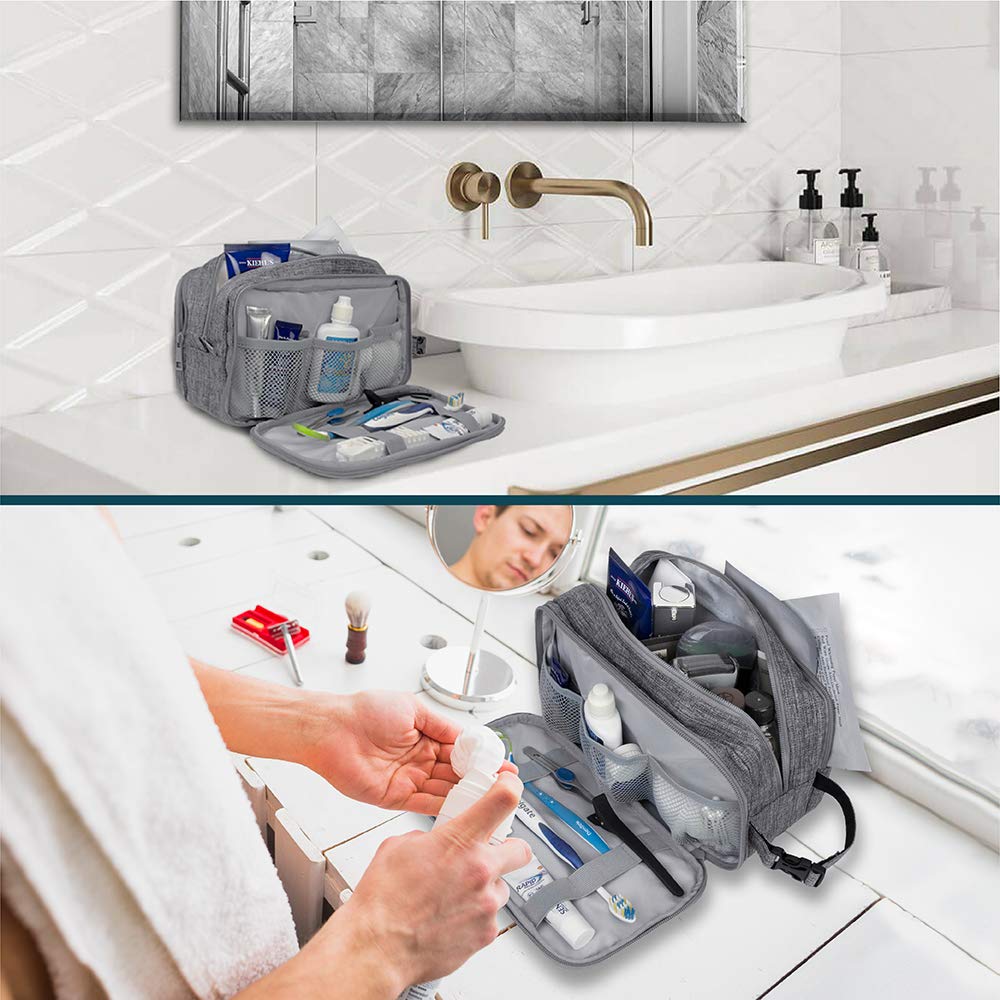 PAVILIA - Bolsa de aseo para hombre, piel sintética, bolsa de viaje, kit de afeitado - gris - talla única