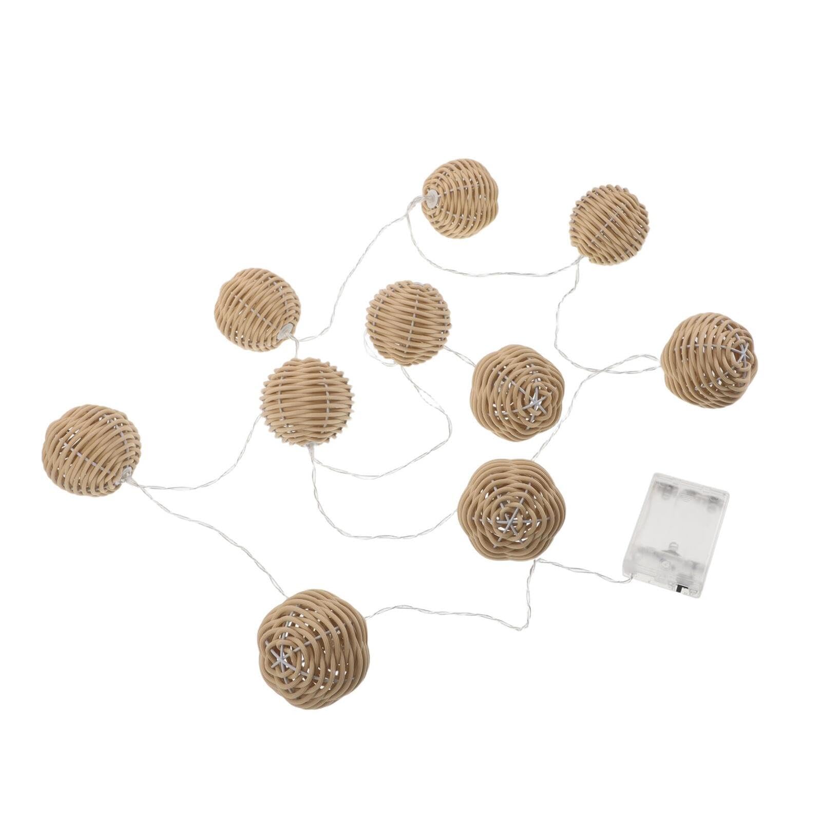 ULTECHNOVO Lichterkette aus Rattan mit 10 LED Birnen Batteriebetrieben Energiesparend für Garten und Terrasse Dekorative Kugeln Natürliche Optik Wetterfest und Elegant