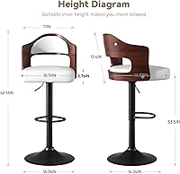 Vista 2 de Nalupatio Modern Bar Stools, Wooden Upholstered Faux Leather Swivel Barstools, Seat Adjustable Height Bar Chairs with Back & Footrest for Kitchen