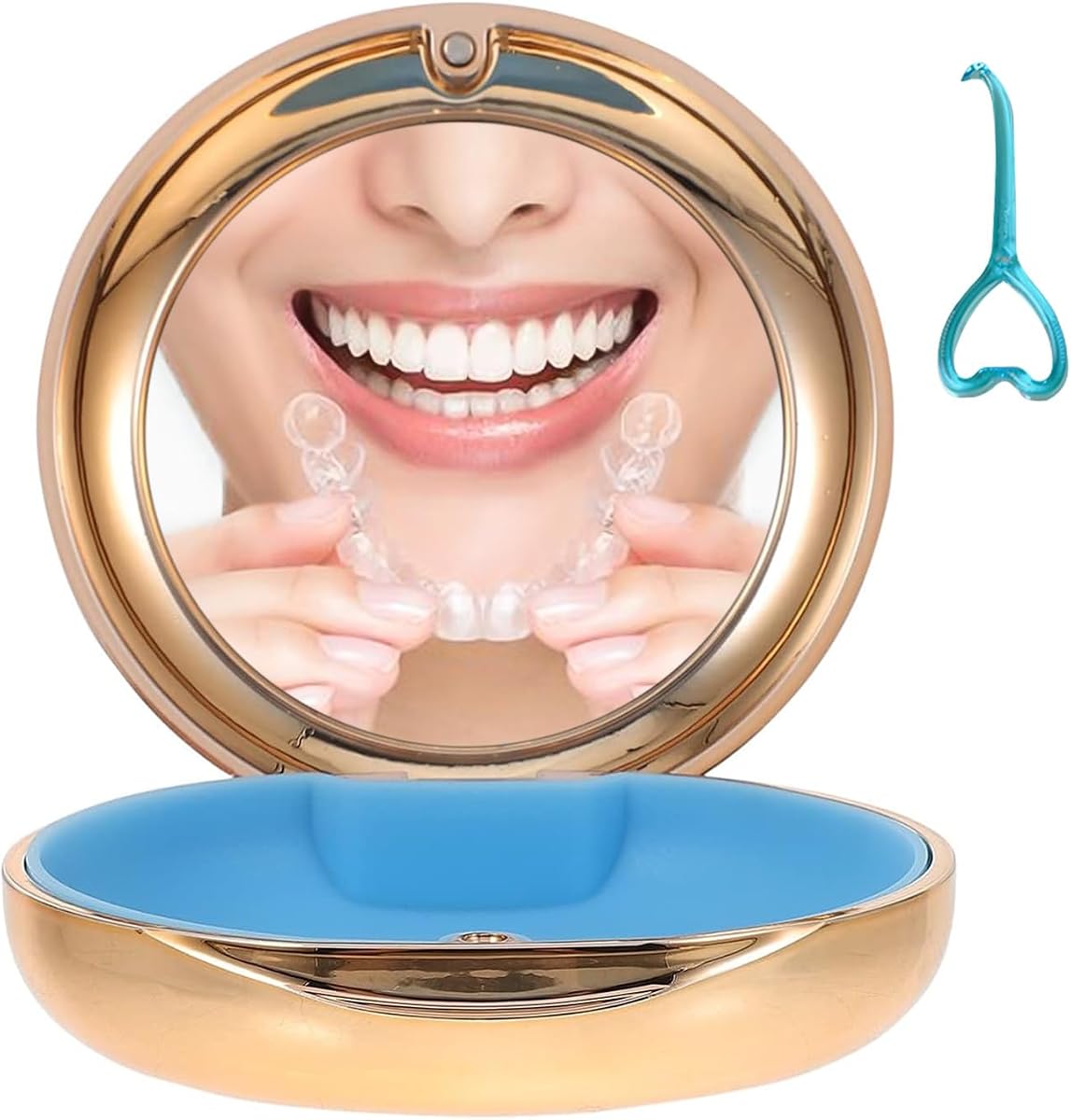 Retainer Case with Mirror, Cute Retainer Holder Case, Slim Aligner Case with Removal Tool, Magnetic Closure, Convenient Orthodontic Case for Invisalign/Night Guard/Mouth Guard