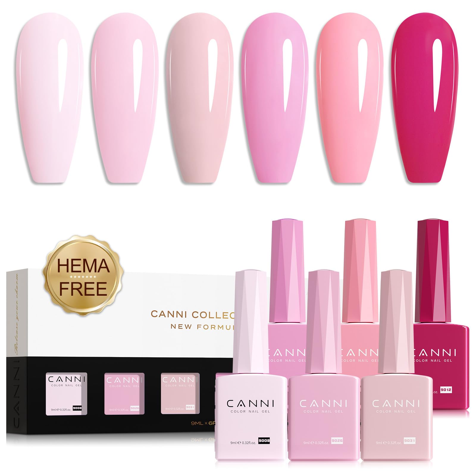 CANNI 9ml Hema-Free Gel Nail Polish Set- 6Pcs Light Pink Nail Gel Manicure Kit, Soak Off LED Polish DIY at Home Salon Gifts for Women Girls - Light Hot Pink Set-2302