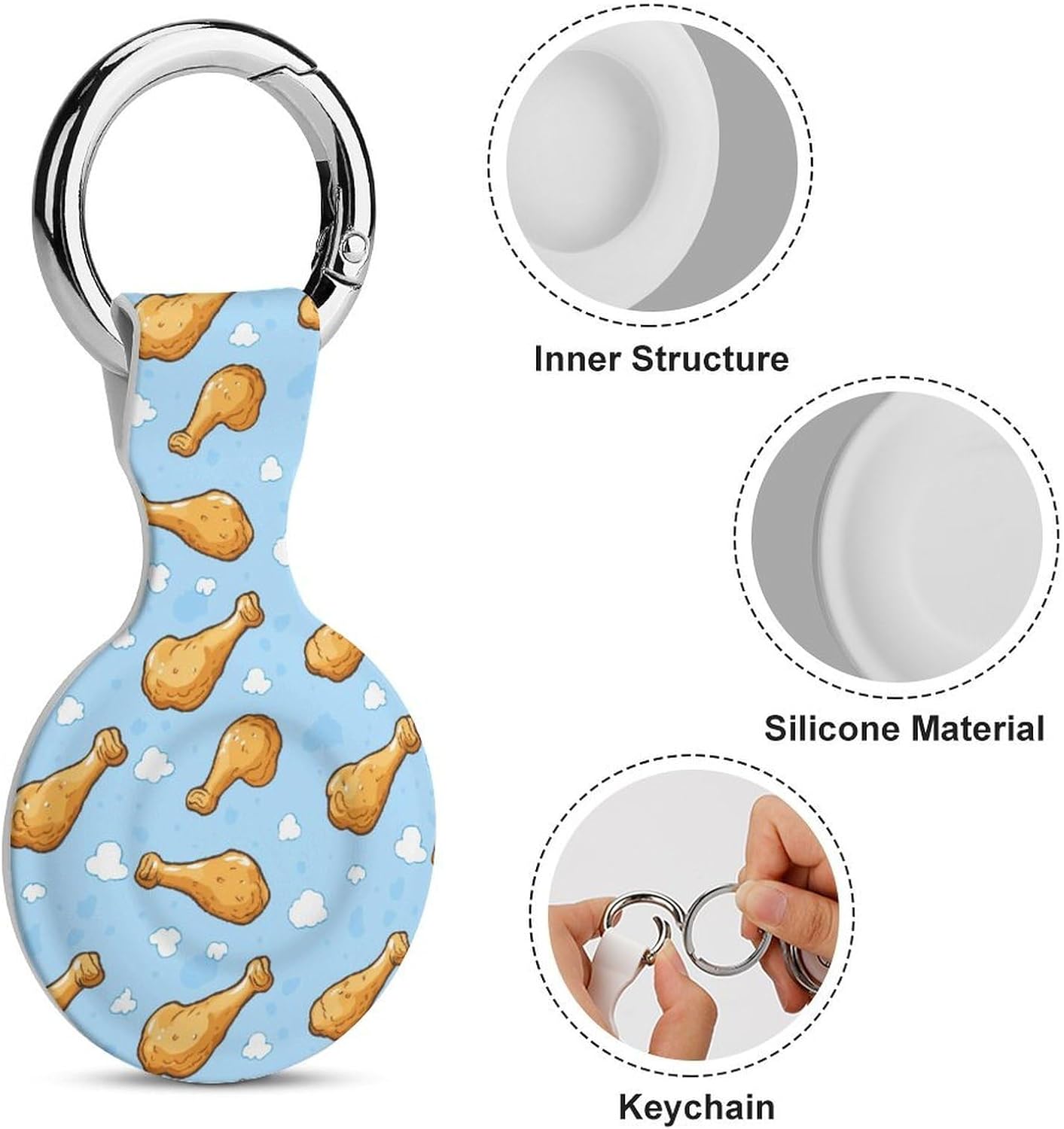 Fried Chicken Legs Sky Cloud Funny Cover Compatible with AirTag Case Protector GPS Tracker Holder with Keychain