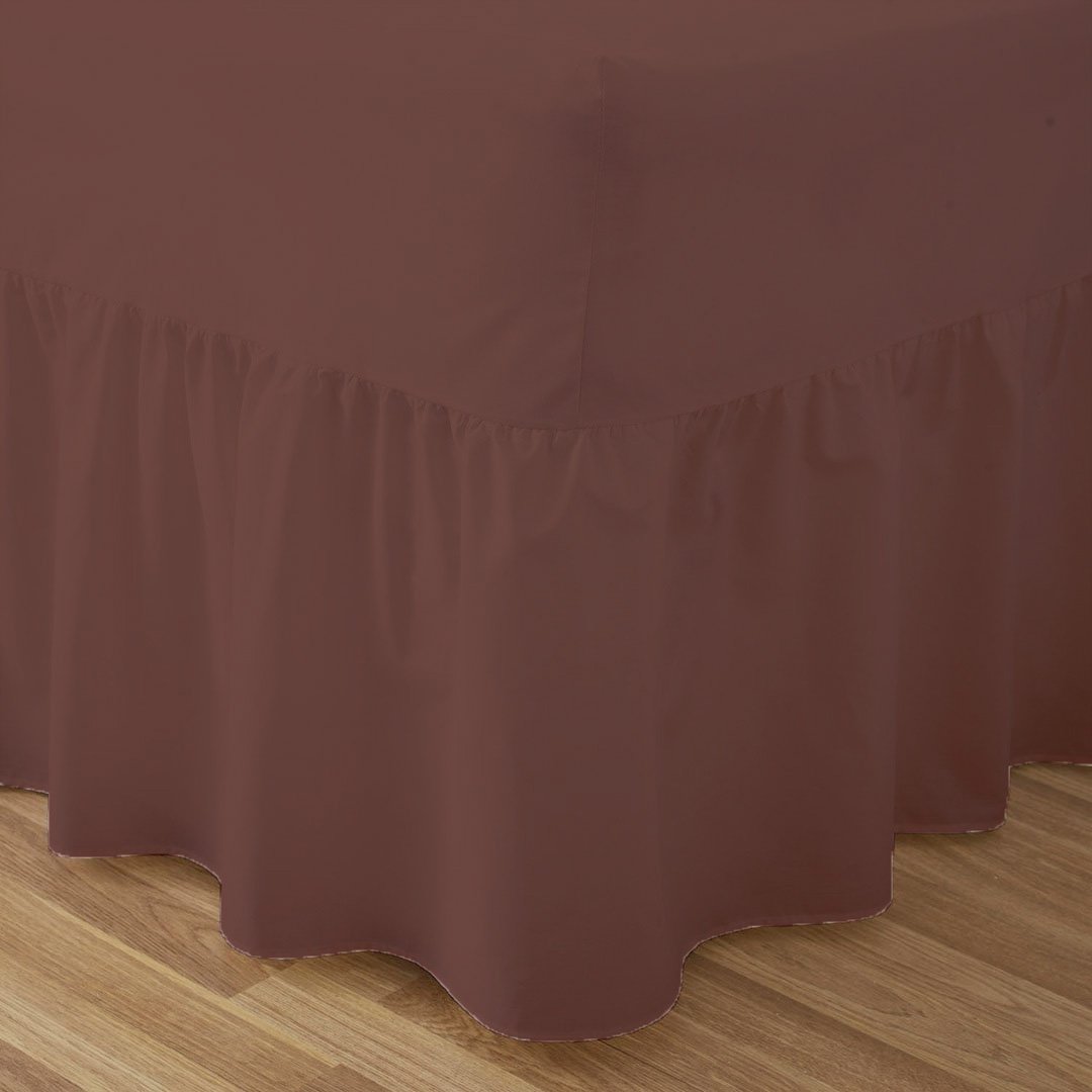 Fitted Valance Sheets Double Size Bed Sheets Dyed 9.5 '' deep Plain Poly Cotton Bedding 11'' Frilly Drop, Chocolate