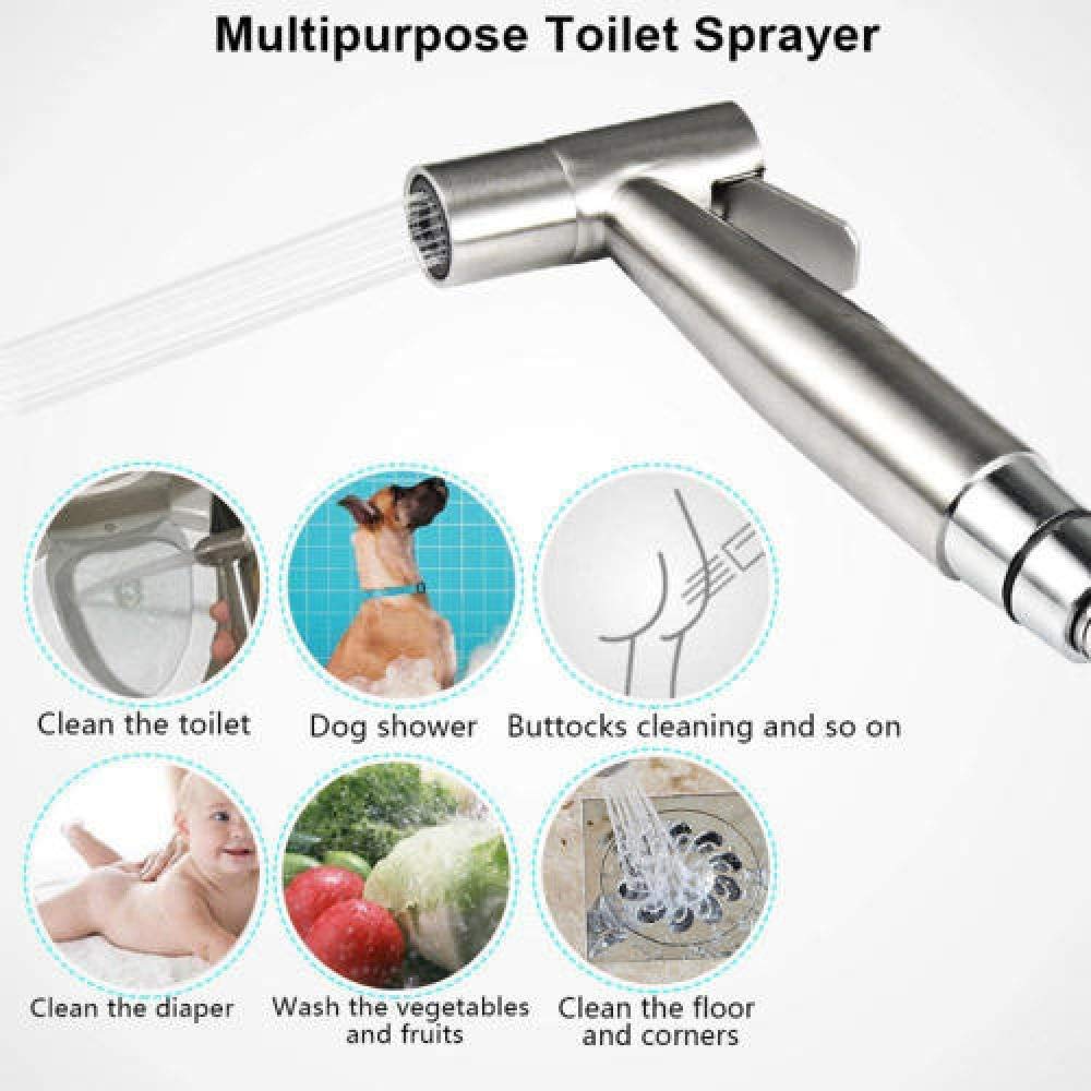 rociador de bidé de Mano, rociador de Acero Inoxidable, Cabezal de Ducha para bidé con Manguera y Soporte, Pistola rociadora de Acero Inoxidable con Montaje en t de Cobre Completo, rociador para