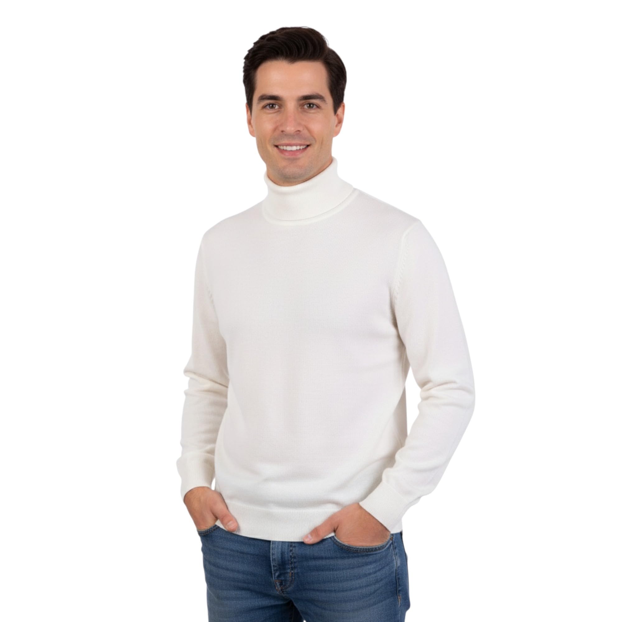 Men's Turtleneck mere Blend High Neck Made in Italy Sweater Pullover Long Sleeve Merino Wool mere Sweater Black Beige Blue Grey Knit Winter Clothing Gift, White, L