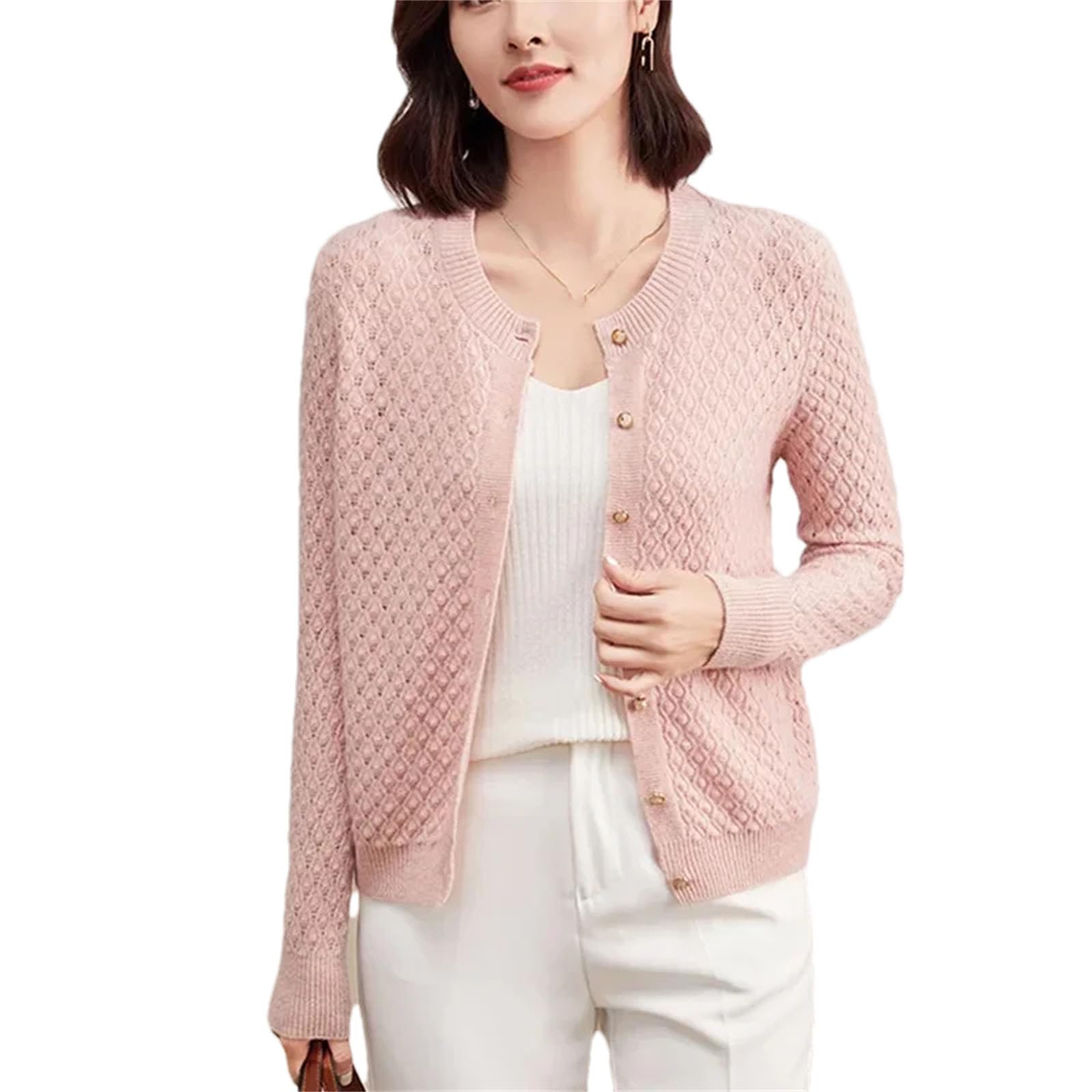 Women Lightweight Cashmere Cardigan - Open Front Long Sleeve Warm Loose Knit Sweater