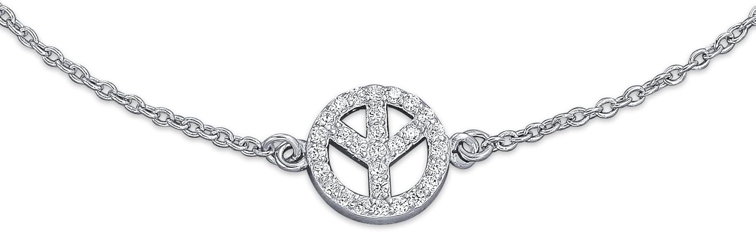Bling Jewelry Aum Om Ohm Symbol 3 Multi CZ Peace Sign Anklet Charm Anklet Link Ankle Bracelet For Women .925 Sterling Silver Adjustable 9 To 10 Inch - Image 2