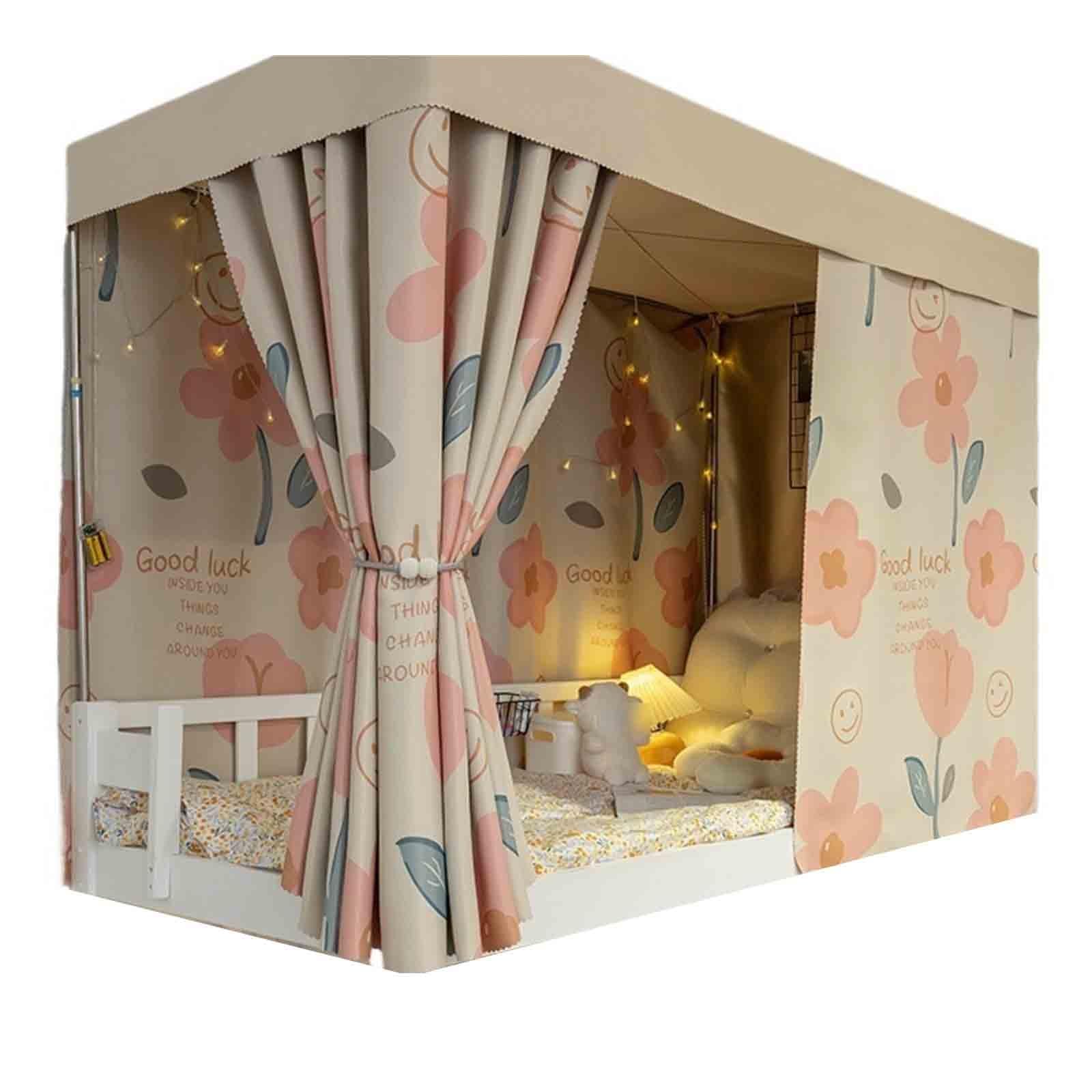 HAJHI Thicken Blackou Bunk Bed Tent Dormitories Bunk Bed Curtains for Bottom Top Polyester 3 Doors Loft Bed Curtains Mosquito-Proof(3*curtains,1.5M,B)