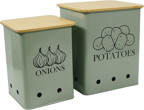 Xbopetda Contenedor de almacenamiento de cebolla de papa, juego de 2 recipientes de almacenamiento de cocina, organizador de despensa de cocina,