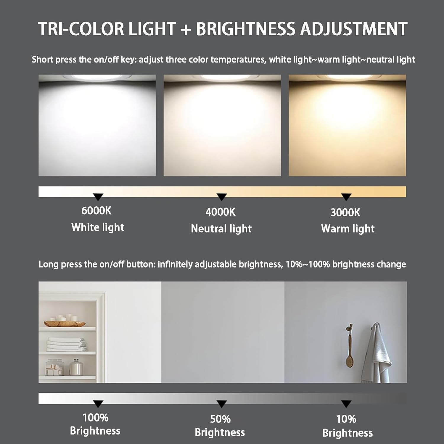 Dimmerabile Semicular Arch LED Specchio Bagno con Interruttore Intelligente 3 Colori Retroilluminato Vani Specchio Lampada Da Parete per Arredamento Moderno Bagno
