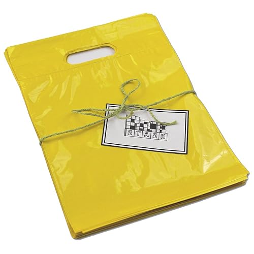 Miniatura 1 de Bolsas de plástico amarillas de 9 x 12 pulgadas (500 unidades) para mercancías minoristas  Película pequeña resistente al desgarro, asas dobles