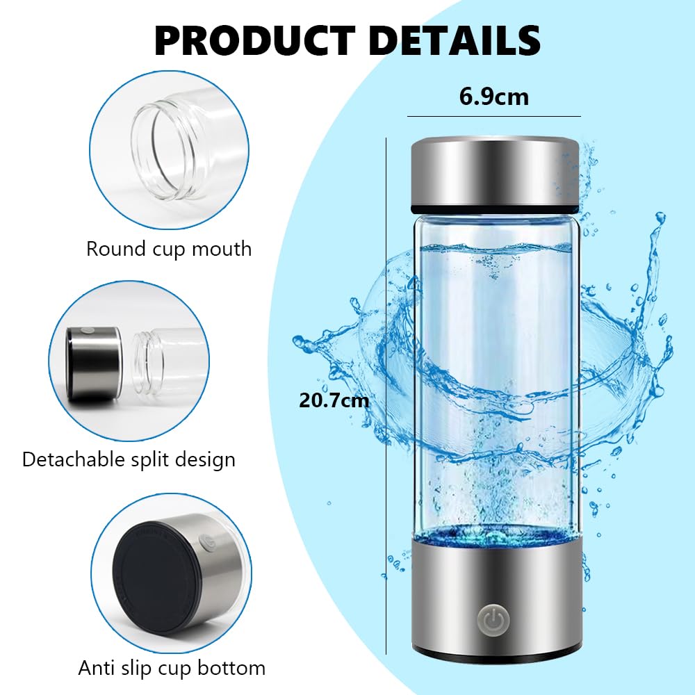 Bouteille à Eau Hydrogène, Bouteille d'eau Portable pour Hydrogène, 420 ML Bouteille d'eau d'hydrogène, Chargement USB Portable pour la Maison, le Bureau et les Voyages