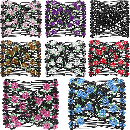 BBTO 8 Pieces Magic Combs Elastic Double Hair Combs Stretchy Beaded Hair Comb for Hair Decorations, Multicolor