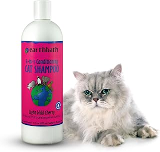 earthbath Wild Cherry 2-in-1 Cat Shampoo & Conditioner - Natural, Cruelty-Free, Gentle for Kittens, Shiny Detangled Fur 16oz
