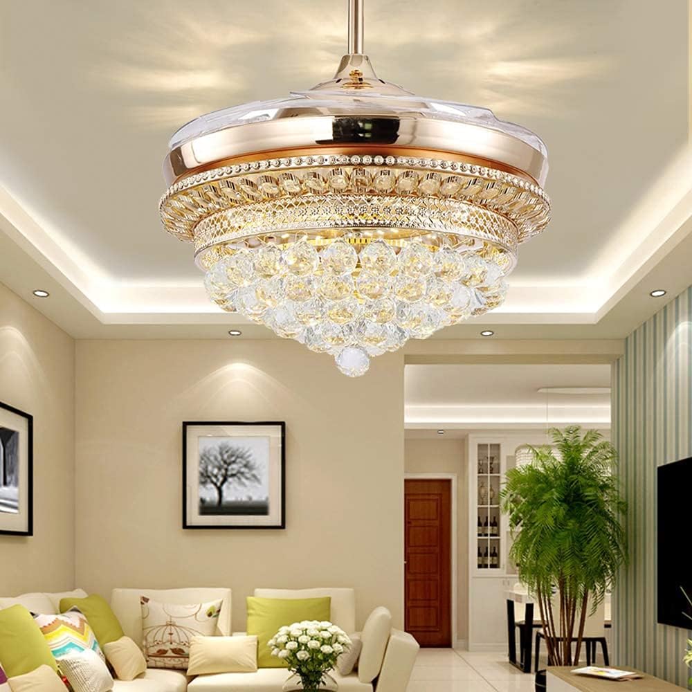 Bеѕt Dеаl Prоduсt LED Modern Ceiling Fan Retractable Ceiling Fan with Lights Remote Control Bladeless Ceiling Fan Fandelier Bedroom Living Room Dining Room Chandelier Ceiling Fan 42 Inches 36W LED Light