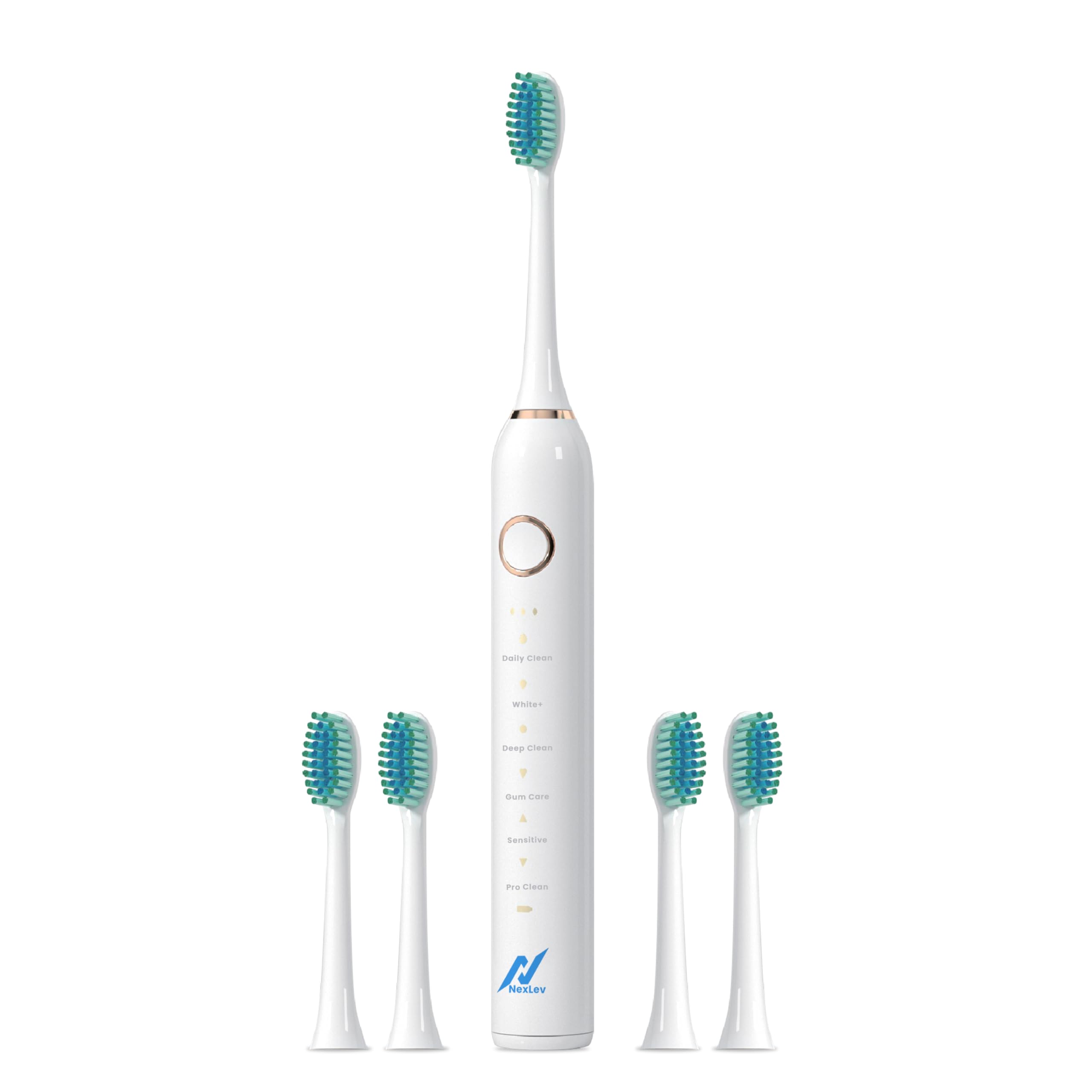 Nexlev Electric Toothbrush|40000 vibrations/minute| USB Type C| 6 Modes| 2 Min timer| 30 sec Quad Interval| 4 Replaceable Brush Heads With Cover| IPX7 Waterproof| For Adults|Sparkle Pro ETC-07 White
