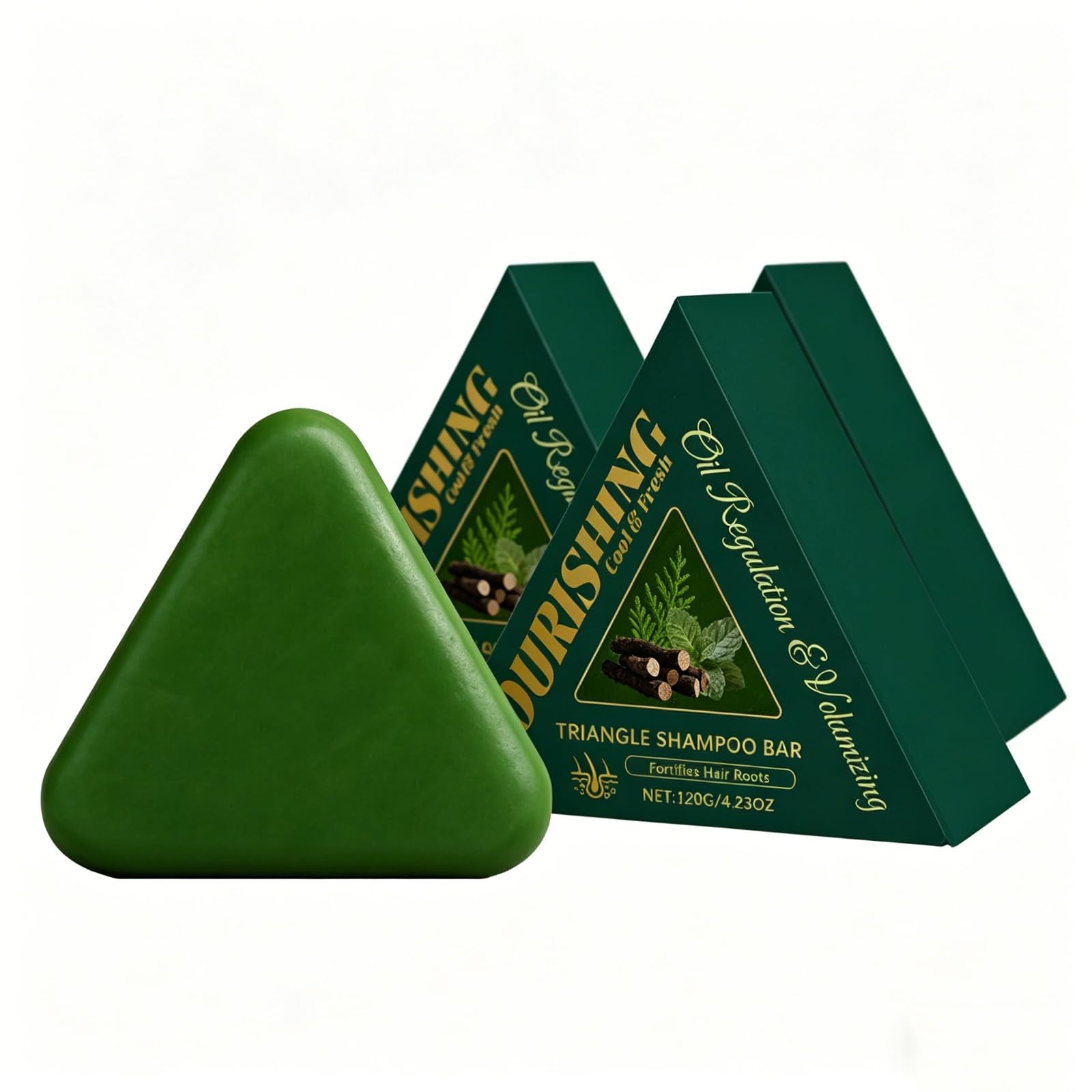 Savon Vert Pour Cheveux,Nature Triangle Shampoo Bar, Usman Grass Shampoing Solide