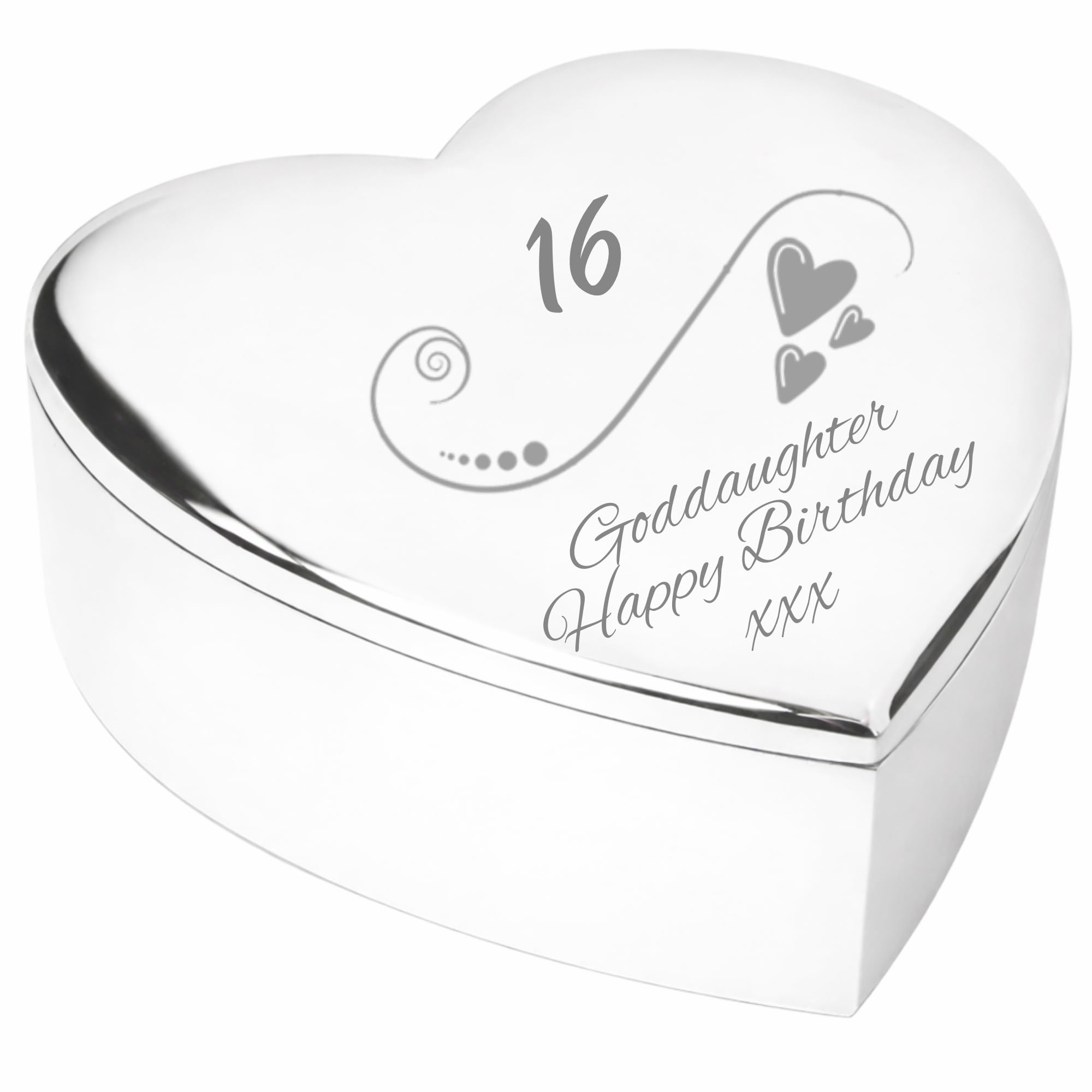 Chris Bag Of Goodies Silver 16 16Th Sixteenth Birthday Gift For Goddaughter Engraved Finish Heart Shaped Trinket Box Keepsake Present Idea From Godmother Godfather Godparents