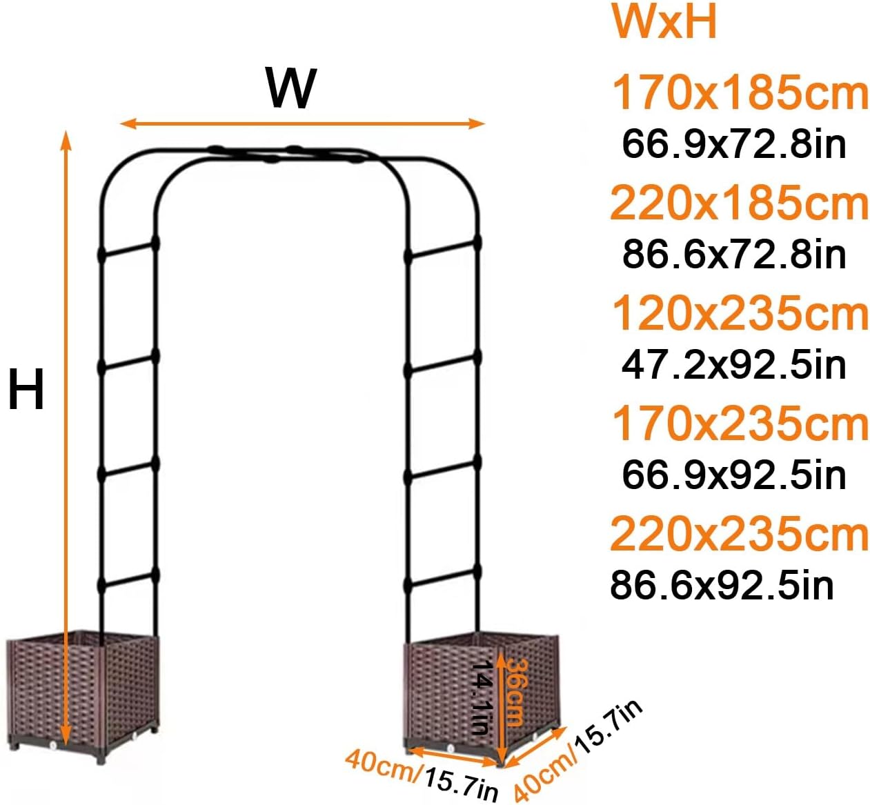 Metal Garden Arbor, Steel Garden Arch, Rose Arch for Climbing Plants, with Grow Box Garden Arches, Outdoor Lawn Backyard Balcony for Flowers/Fruits/Vegetables Garden Arch Trellis (Size : 120x235cm)
