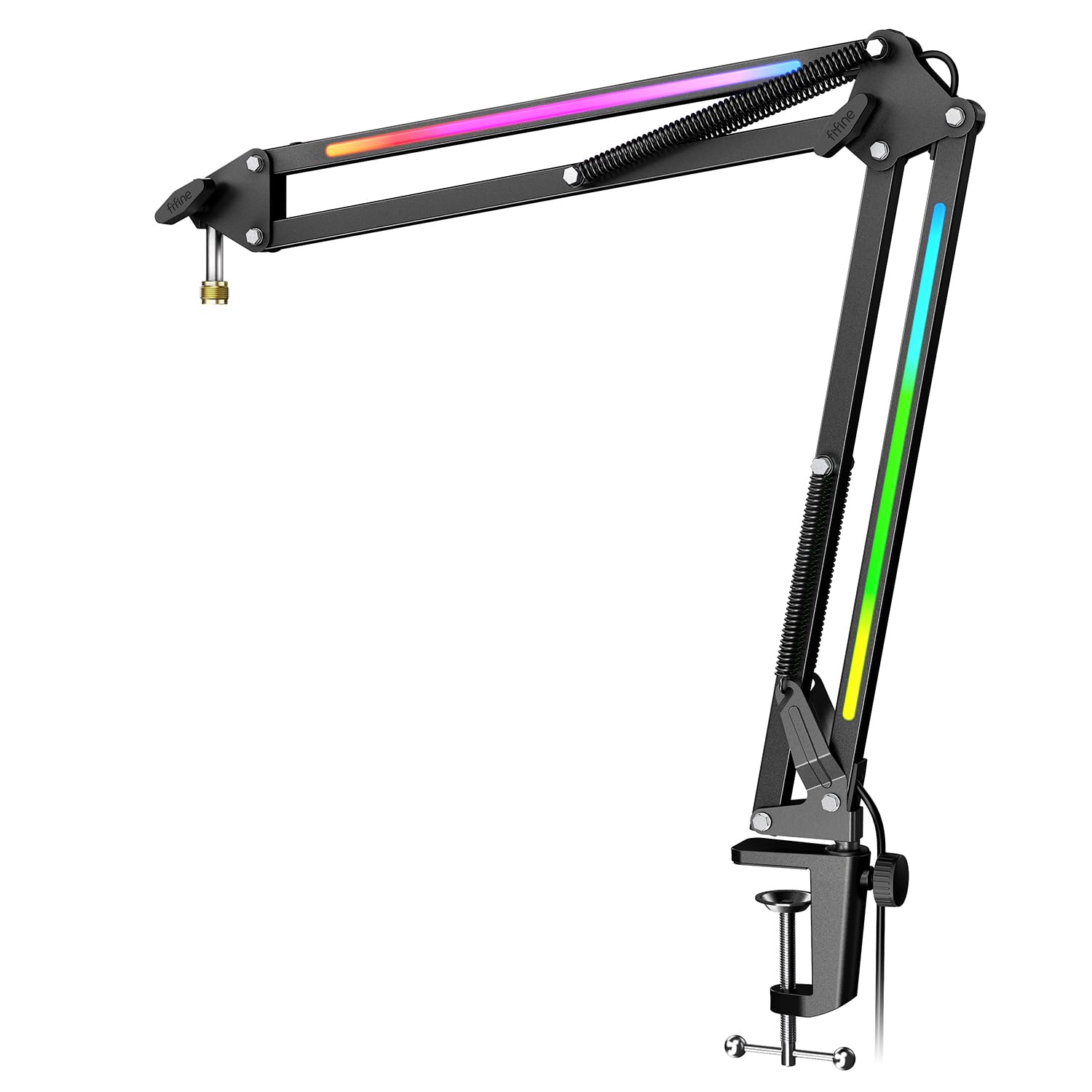 FIFINE Microphone Boom Arm Metal Adjustable Mic Arm Stand with RGB Control 3 8 to 5 8 Screw