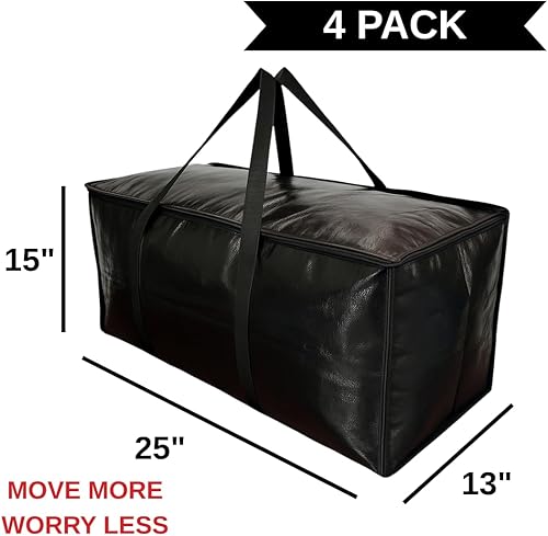 Miniatura 2 de BAG-THAT! Paquete de 4 bolsas negras para mudanza, bolsas de almacenamiento extra grandes con cremallera, bolsas de embalaje resistentes al agua