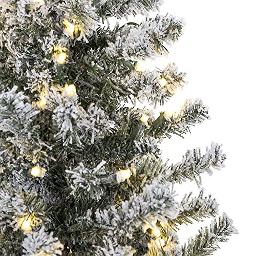 Best Choice Products 6Ft Pre-Lit Slim Pencil Christmas Tree, Snow Flocked Hinged Artificial Alpine Holiday Decoration W/ 250 Led Lights, 700 Tips, Metal Stand #TOP4