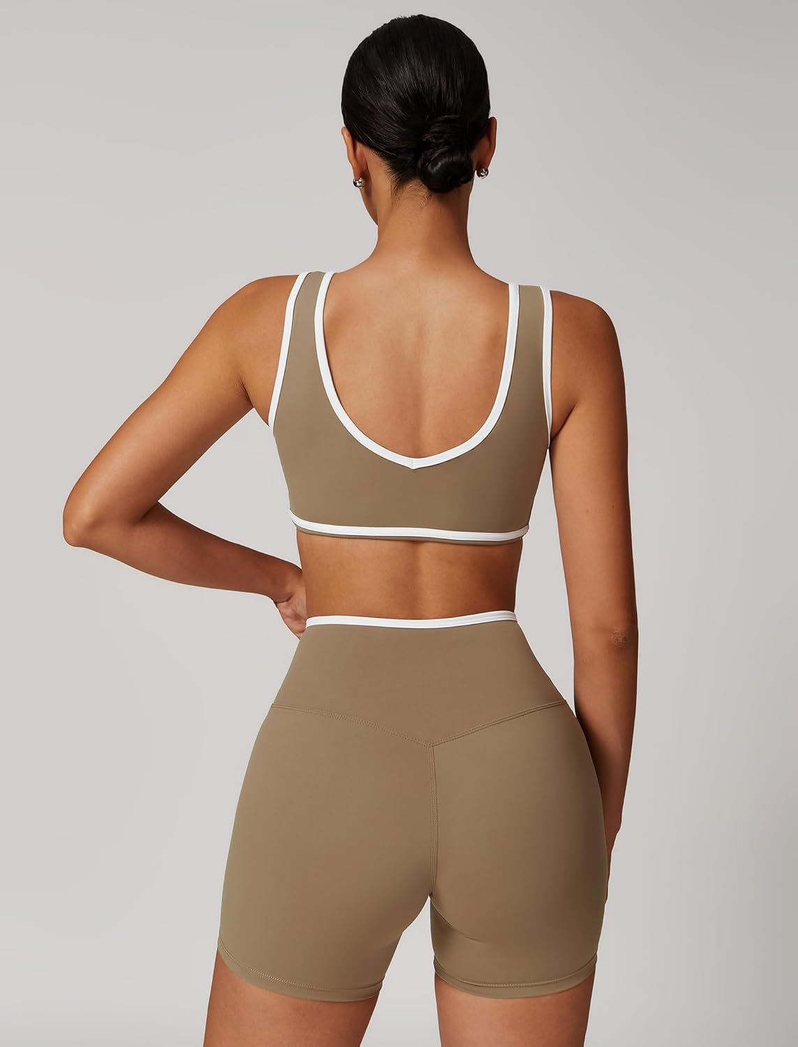 ABOCIW Workout Sets for Women Color Block Sports Bra Crossover Waist Shorts 2 Piece Gym Yoga Pilates Outfits - Image 2