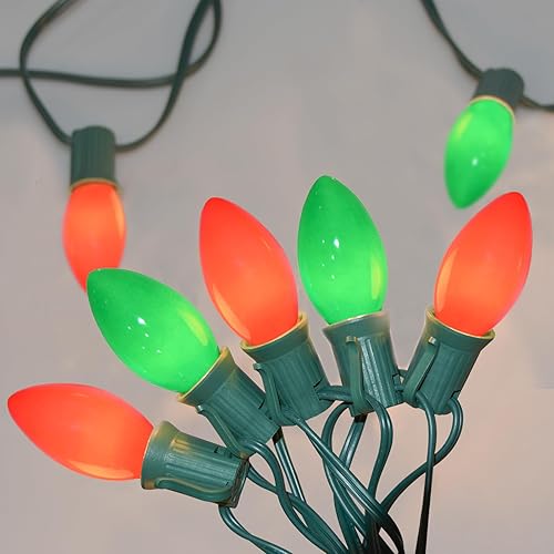 SUNSGNE C9 Red and Green Christmas Lights, 25FT Glass Ceramics Christmas Tree Li