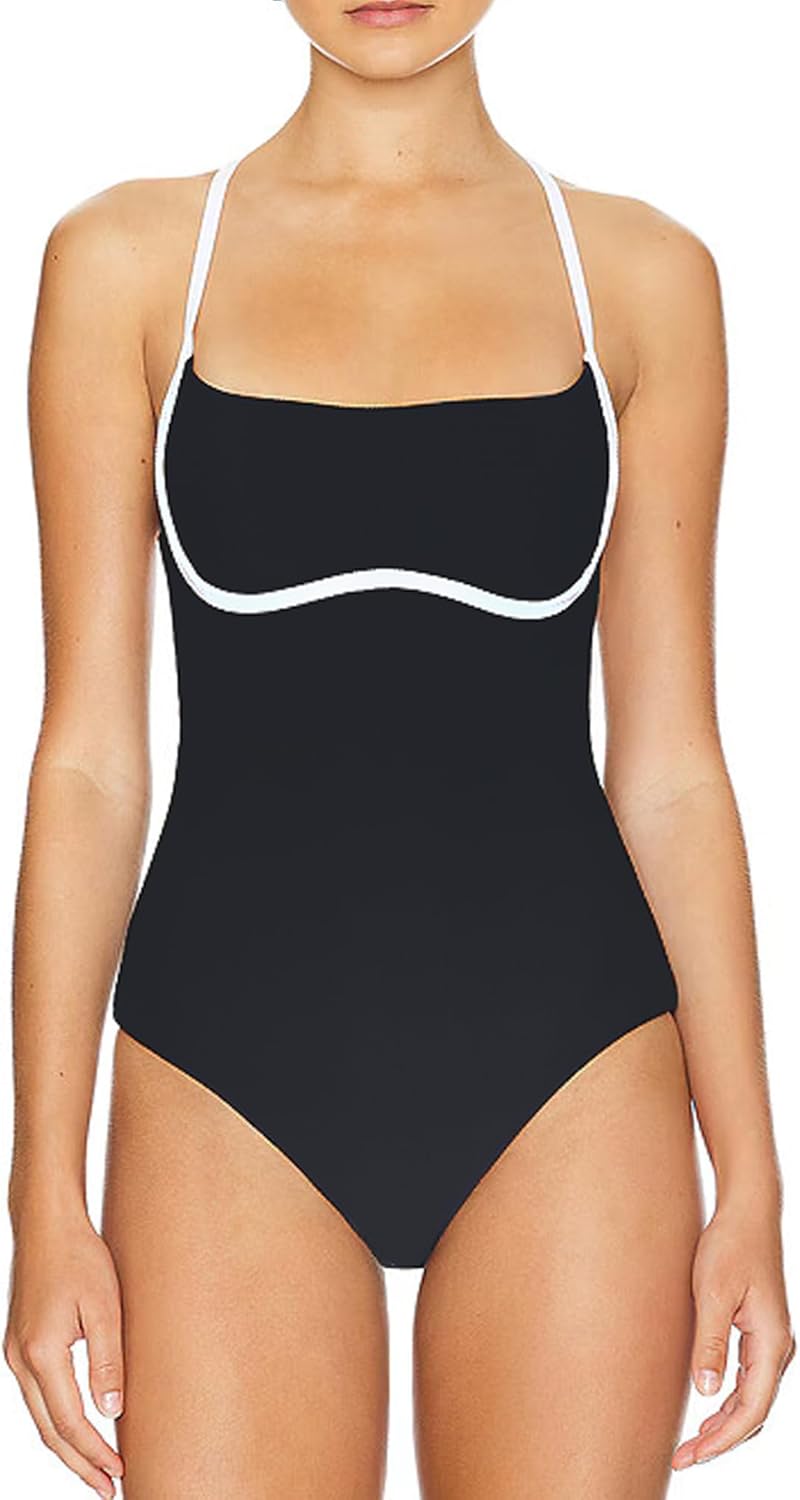 SherryDC Women's One Piece Swimsuit Cross Back Color Block High Cut Bathing Suit - Image 4