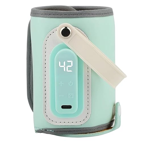 Calentador de biberones, temperatura ajustable, de poliuretano, portátil, con asa, 21 W, pantalla digital recargable, artículos esenciales para