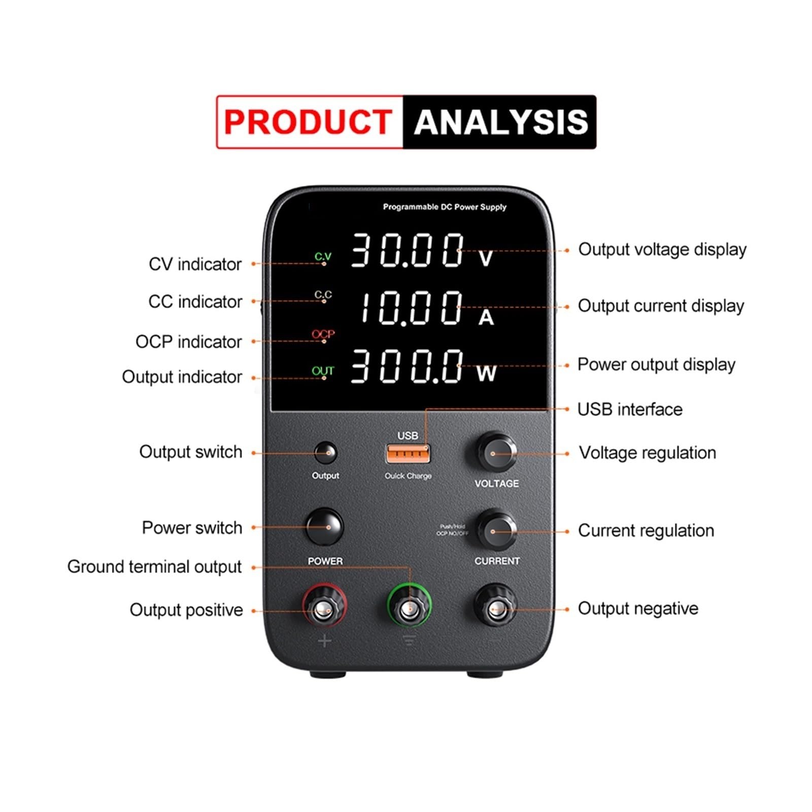 Zasilacz laboratoryjny, Programowalny Zasilacz Prądu Stałego WPS3010H Stół Warsztatowy Do Konserwacji Laboratoryjnej 30 V 10 A Regulator Napięcia AC(WPS305H 30V 5A)