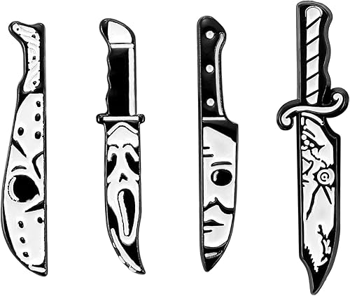 Ornaland 4 pines de cuchillo esmaltado con temática de miedo de Halloween, insignias con forma de daga gótica, alfileres de aleación de metal,