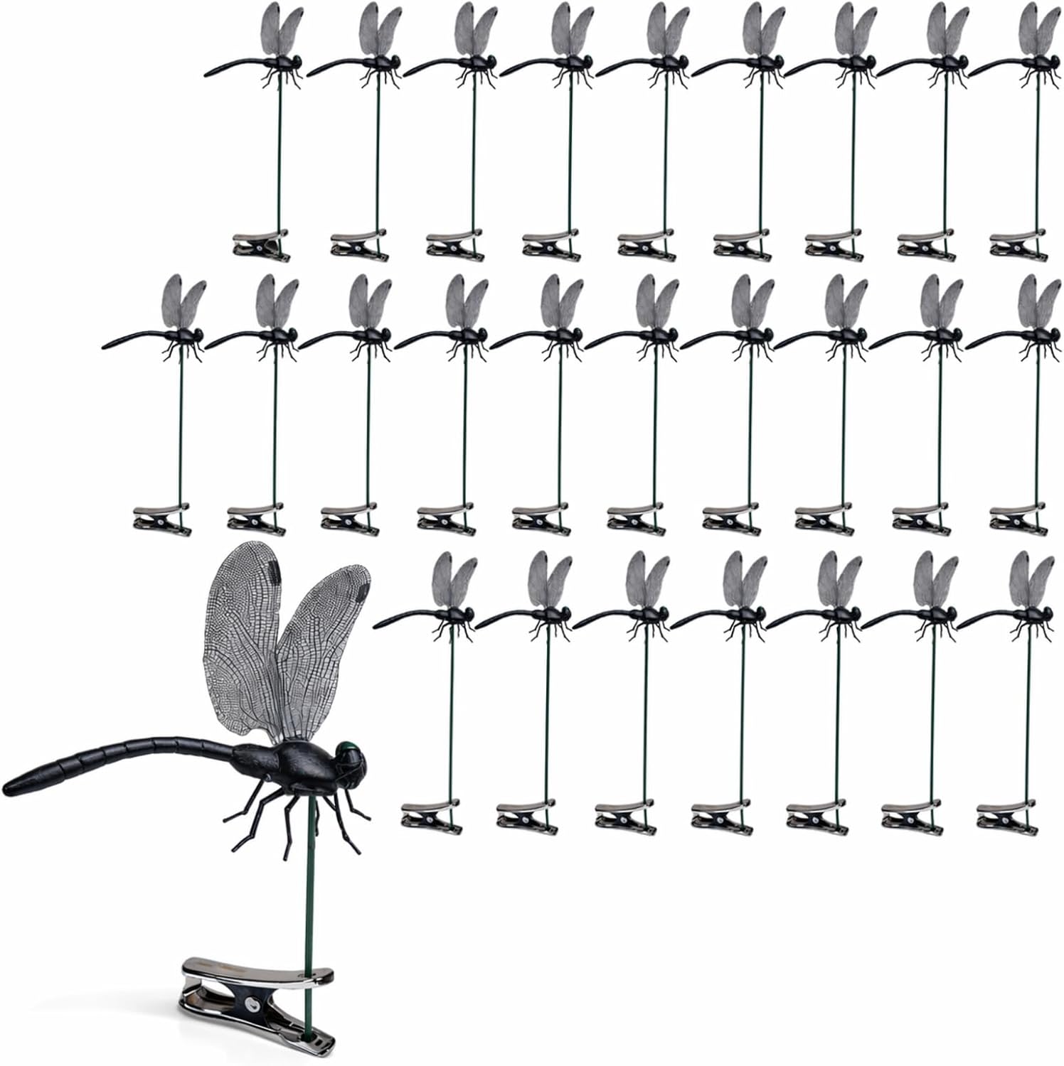 32 Pack Black Dragonfly Clips for Plants and Garden Decor, Decorative Dragonfly Clip Set for Potted Plants, Hats, Party Decorations, Patio, Outdoor Whimsical Accessories